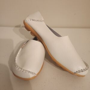 Women's White Leather Loafers